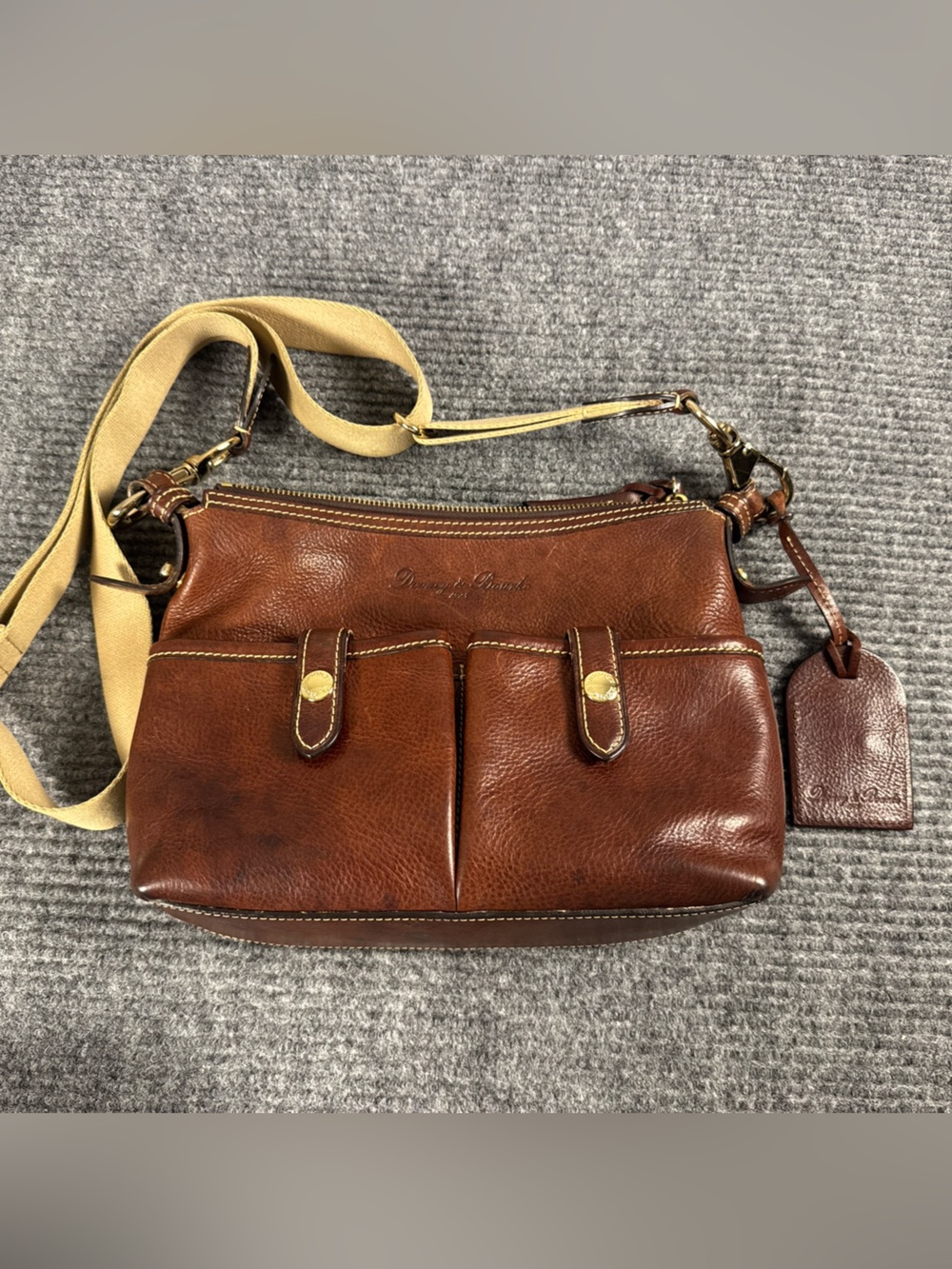 Vtg Dooney & Bourke Florentine Vacchetta Brown Leather Crossbody Bag Hobo Preppy